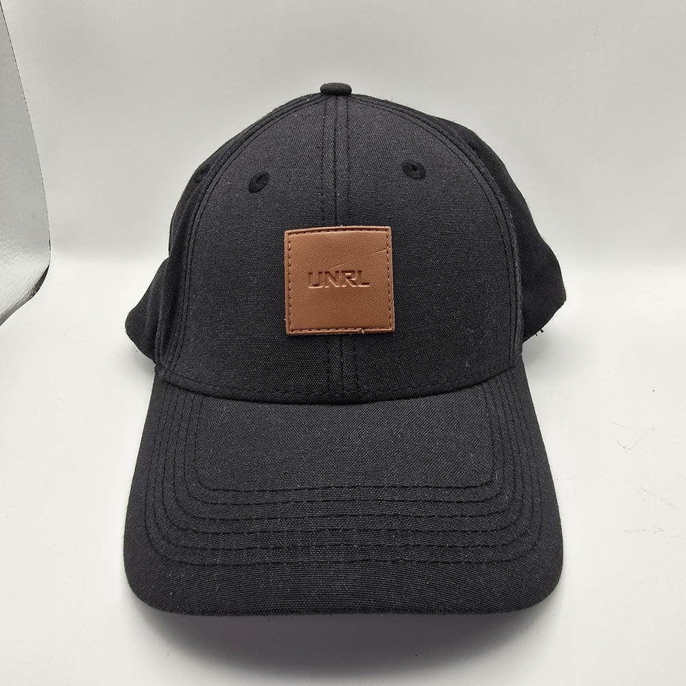 UNRL Journeyman Adjustable Black Linen Cotton Strapback OSFA Leather Patch